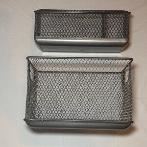 Office 2-Piece Galvanized Metal Desk Accessories Storage Holders EUC